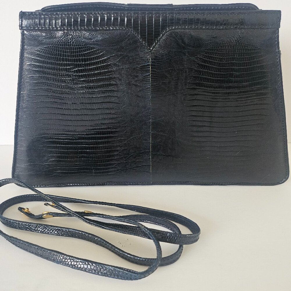 Susan Bennis/Warren Edwards Vintage Snakeskin Clutch/Shoulder Black Like New